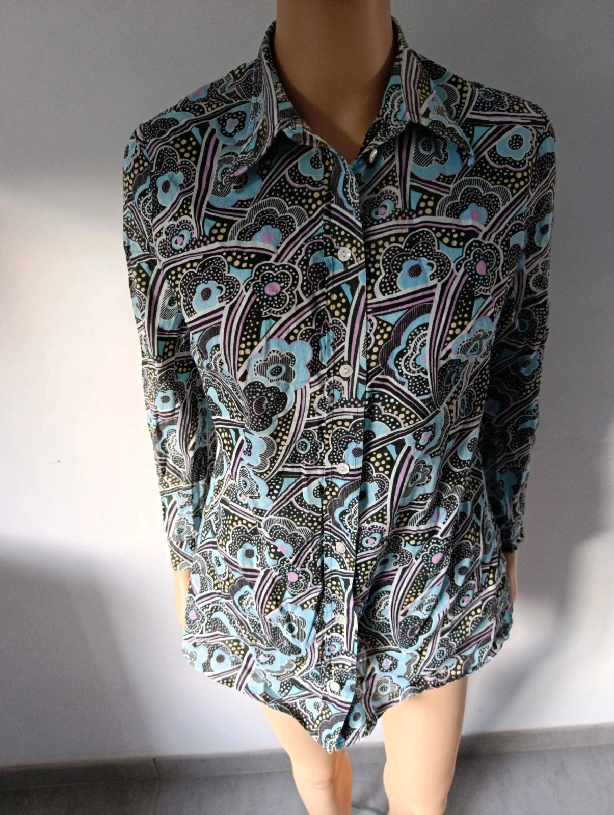 Retro bedrukte vloeiende blouse blauw/paars – T40 – Zeer goede staat – photo 4